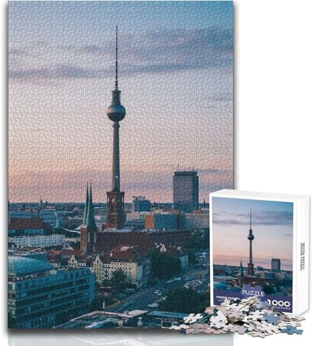 Berliner Stadt-Fernsehturm–1000-teiliges Puzzle für Jugendliche–Lernspaß und kognitives Spiel–Einzigartige Geschenkidee–Größe:38x26cm