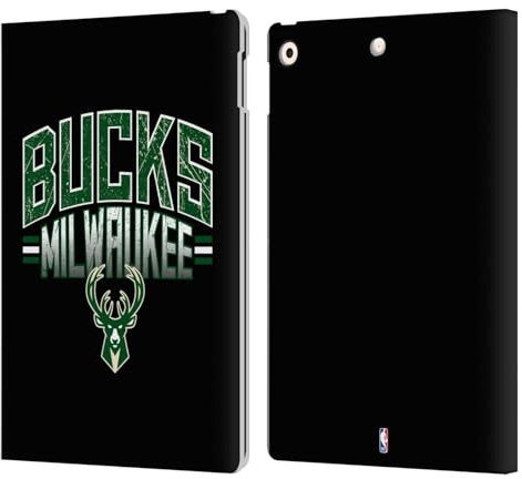 Head Case Designs Offizielle NBA Schwarz Milwaukee Bucks Logo Leder-Wallet-Hülle Kompatibel mit Apple iPad 10.2 2019/2020/2021