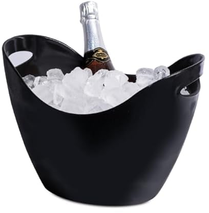 Black Drinks Pail - Set of 8 - Large Black Ice Bucket, Bottle Cooler