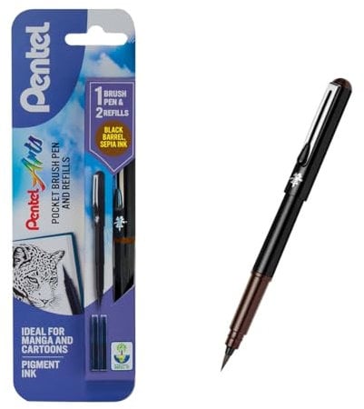 Pentel XGFKP/FP10-SP Brush Pen and Two Refills, Sepia Ink