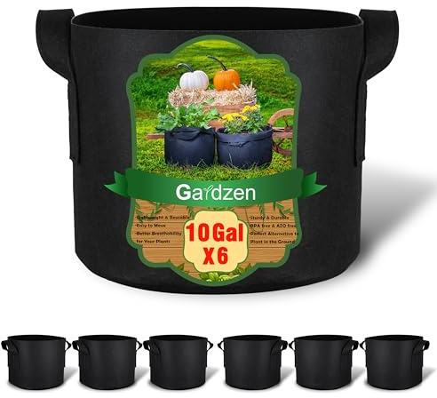 Gardzen 6 Pack 10 Gallon Grow Bags, Aeration Cloth Pots with Handles