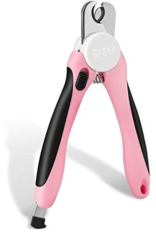 Flexzion Dog Nail Clipper - Pet Cat Toe Claw Trimmer Scissor Grooming Tool with Stainless Steel Blades File Easy Grip Handle Safety Guard to Avoid Overcutting for Small Medium Large Breed Puppy (Pink)
