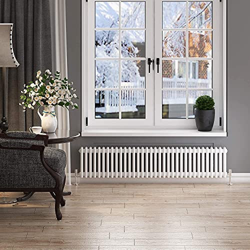 ELEGANT 300 x 1505 mm Traditional Radiator Cast Iron Style Horizontal Radiator White Triple Horizontal Column Radiators