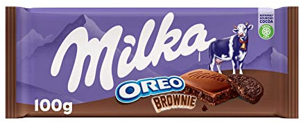 Milka Oreo Brownie Tableta de Chocolate con Leche de los Alpes con Trozos de Galleta Oreo con Textura de Bizcocho de Chocolate Brownie 100 g