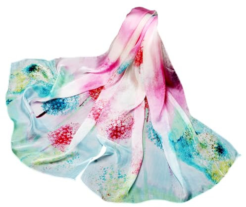 LEIDAI Frauen Seidenschal Elegante Leichte Lange Version in Blau mit Farbverlauf 100% Seide Sonnenschutz Anti Allergische Chiffonschal (#5)
