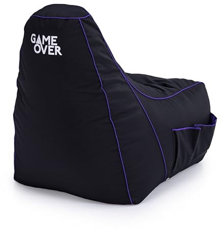 Game Over Chaise Pouf de Jeux Vidéos | Salle de Séjour Intérieure Fauteuil Gamer | Poches Latérales pour Les Manettes | Support de Casque | Conception Ergonomique (Drachenhaut)