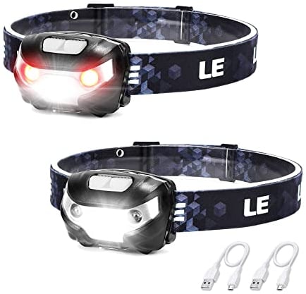 Lepro LE Stirnlampe Wiederaufladbar, 1300 Lux Superhell Kopflampe mit Rotlicht, 5 Lichtmodi, IPX4 wasserdichte Mini LED Stirnlampe Stirnleuchte, 2er USB Headlamps für Angeln Campen Joggen