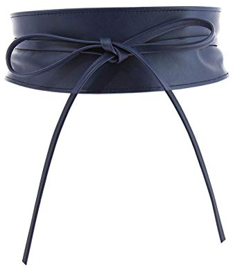 FASHIONGEN - Echtem Rindsleder Vollnarbenleder Obi Gürtel für Damen, Bindgürtel, CASSIANE - Blau marin, 2XL