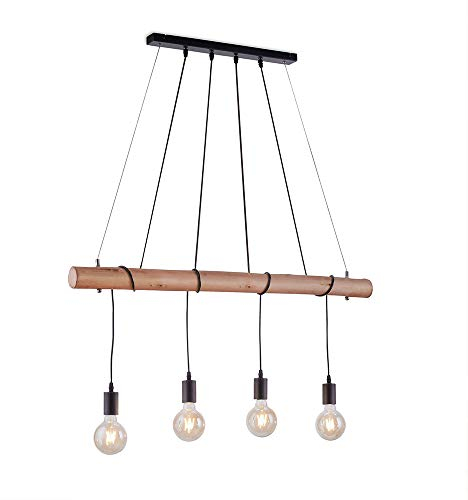SellTec Pendelleuchte Vintage aus metall & Holz | Rustikale Hängelampe in Schwarz/Braun, Industrial Pendellampe | Moderne Hängeleuchte 4-flammig, Retro-Look (E27 ohne Leuchtmittel)