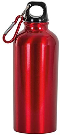 Borraccia in alluminio (400ml), con tappo in plastica e moschettone (rosso)