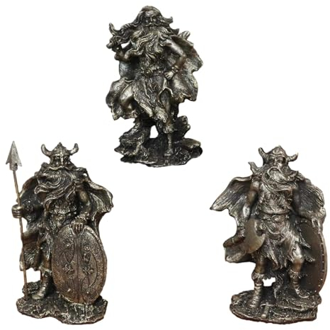 Ebros Gift Kleine nordische Wikinger Warlock-Götter und Zauberer Statue 3er Set norselandische Heldenkrieger Deko Figuren