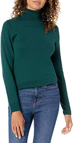 Amazon Essentials Jersey de Cuello Vuelto, Manga Larga, Ligero y de Ajuste Clásico (Disponible en Tallas Grandes) Mujer, Verde Bosque, L