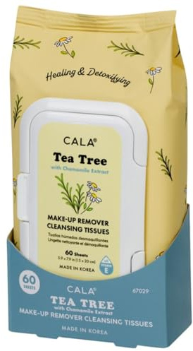 CALA Tea Tree Makeup Remover Cleansing Tissues, Gentle Face Wipes Remove Makeup + Waterproof Eye Makeup Without Irritation, Deep Clean & Refresh, Sulfate/Paraben/Phthalate-Free, 60 Sheets