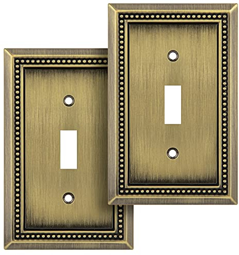 Henne Bery Sunken Pearls Decorative Wall Plate Switch Plate Outlet Cover (Single Toggle, 2PK, Antique Brass)