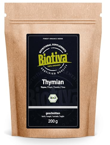 Timo Bio 100g - Timo maggiore, tagliato - Thymus vulgaris - senza distaccanti - confezionato e controllato in Germania - Biotiva