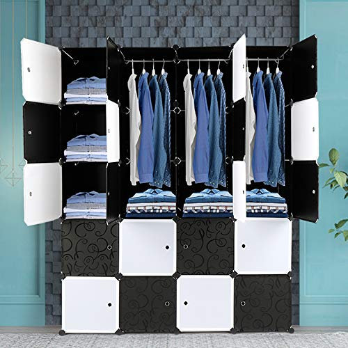 Alightup Armoire Penderie Modulable Portable Grande Capacité Storage avec Portes Étagère de Etagères Empilables Plastique Rangement Chambre Adultes pour Chaussures Vêtements Jouets Noir 20 Cubes