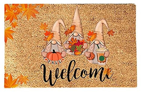 Autumn Welcome Decorative Doormat Gnome Mat Non Slip and Washable Sunflower Pumpkin Maple Leaf Doormat Rubber Back Door Mat for Indoor Outdoor Thanksgiving Harvest Festival (D, 24 x 16 inch)