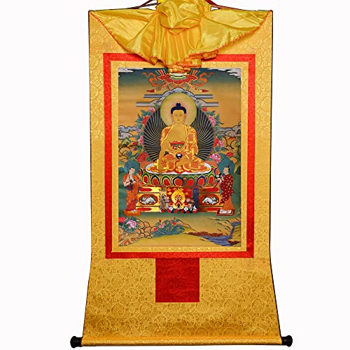Gandhanra Thangka Tibetische Wandbehang,Shakyamuni Thangka,Heißgeprägter Buddha Wandteppich für Zen Wohnkultur, Meditation, Spirituelle Entspannung und Ruhe