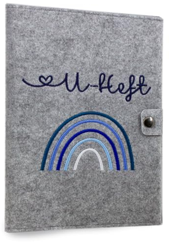 cozy racoon U-Heft- und Impfpasshülle aus Filz| 3- teiliges Set | Hochwertige Hülle für Untersuchungsheft, Impfpass und Versichertenkarte Deines Kindes | Design Regenbogen Blau