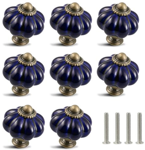 Zernmiarder Navy Blue Ceramic Pumpkin Cabinet Knobs 12 Pack - Retro Dresser Knobs - Antique Drawer Pulls with Screws for Closet Drawer Cupboard Cabinet and DIY Home Project