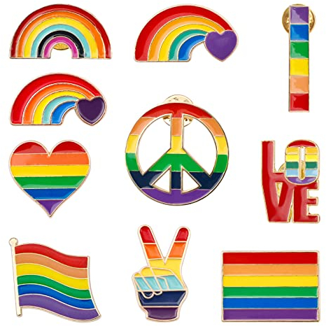 WANDIC Regenbogen-Broschen-Anstecknadel-Set, 10 Stück, Metall, Anstecknadel, Regenbogen-Anstecknadeln, Pride-Brosche für Pullover, Schals, Kleider, Taschen