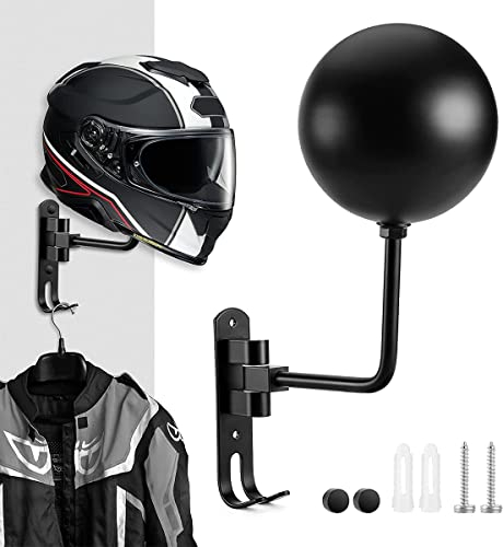 Jetcloud Helmet Rack 180° Rotation Wall Mount Motorbike Helmet Display Stand Aluminum Hat Holder Bike Helmet Hanger Hook For Coats Hats Caps Key