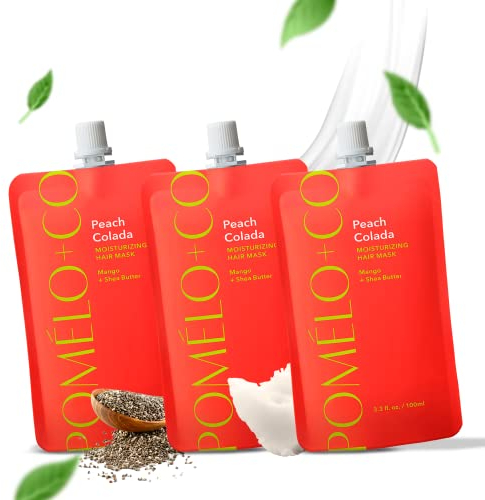 Pomélo+Co. Peach Colada Haarmaske (3er-Set) – feuchtigkeitsspendende Maske mit tropischem Duft – reichhaltige und vegane* Haarpflege für trockenes Haar – 3 x 100 ml