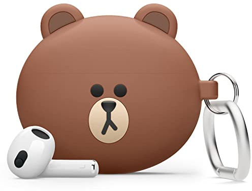 elago | LINE Friends Hülle Kompatibel mit AirPods 3 Case, Niedliches 3D Design Cover Kompatibel mit AirPods 3. Generation, Schützende Silikonhülle mit Schlüsselanhänger, Kabelloses Aufladen (Brown)