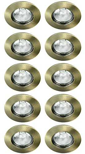 NCC-Licht 10 x Einbaustrahler Einbauleuchte DITO DS02B Messing satiniert rund max. 35W ohne Leuchtmittel