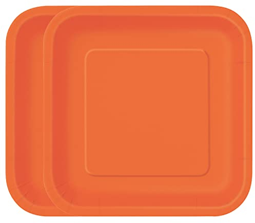 WedDecor Lot de 14 assiettes en carton jetables carrées solides - 22,9 x 22,9 cm - Parfaites pour les pique-niques, barbecues,fêtes prénatales, mariages et événements de Noël - Orange citrouille