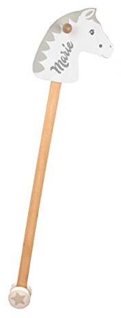 LittleStars Holz-Steckenpferd mit Personalisierung weiß/grau