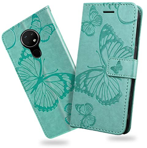 DENDICO Hülle für Nokia 7.2 / Nokia 6.2, PU Leder Magnetverschluss Flip Handyhülle Schutzhülle mit Standfunktion und Kartenfach für Nokia 7.2 / Nokia 6.2, Grün