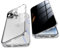 Jonwelsy Anti Peeping Hülle für iPhone 14 Pro Max, 360 Grad Schutz Case, Privatsphäre Gehärtetes Glas Anti-Spähen Cover, Stark Magnetische Adsorption Metallrahmen Handyhülle für 14 Pro Max (Silber)