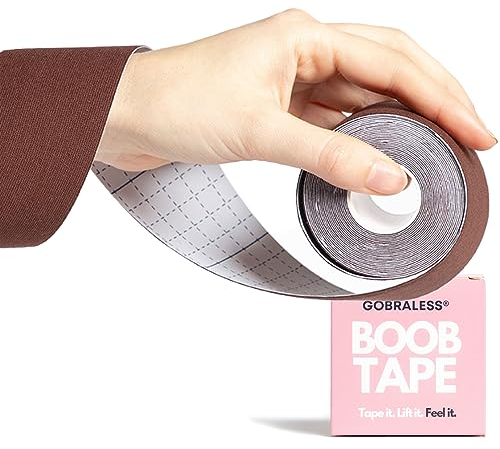 GOBRALESS Boob Tape Klebe BH Push Up für Rückenfrei & Trägerlose Abendkleider, Ballkleid oder Hochzeitskleid - Große Brust Tape - Unsichtbarer BH Fashion Tape, Boobietape - Espresso, 5 Meter