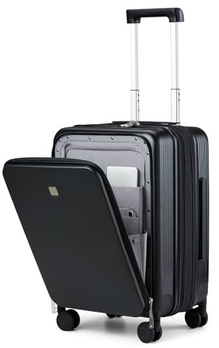 Hanke Grace Koffer mit Rädern, Hartschalengepäck, Fluggesellschaftsgenehmigt, 50,8 cm Reisekoffer, leicht, TSA-Gepäck für 2-3 Tage, Kurze Geschäftsreisen., Schwarz (Jet Black), 20 Inch Expandable