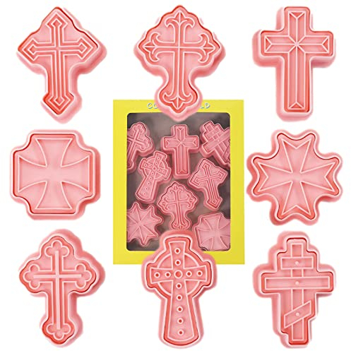 Rianpesn Keksausstecher Kreuz - 8-teilige Kreuz-Fondantformen aus PP- | Ausstecher im christlichen Stil, geprägtes Ausstecher-Set für -Kuchen, Basteln, Backformen, Dekoration