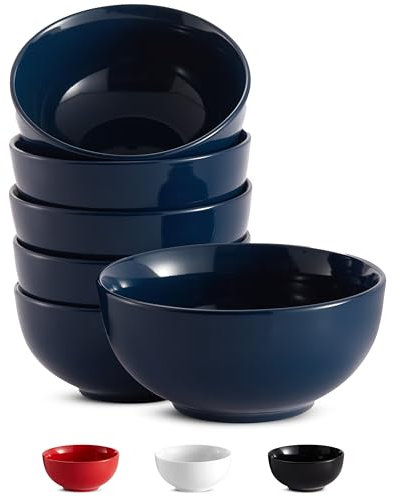 KooK Set di 6 ciotole per cereali, in ceramica, per zuppe, microonde, lavastoviglie e congelatore, resistenti alle scheggiature, piatti in porcellana per pasta, insalata, farina d'avena, 680,4 g (blu