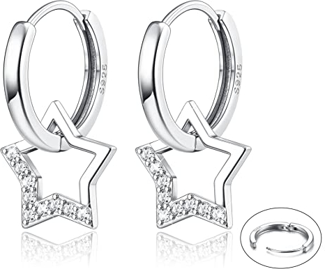 Adramata Damen Ohrringe Silber 925 Hängend Tropfen Hängend Ohrringe Stern Ohrringe Creolen Silber 925 Ohrhänger Modische Creolen mit Anhänger Silber Ohrringe für Mädchen Kinder Geschenk für Mädchen