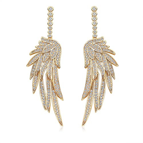 S925 Sterling Silber Post Dangle Drop Engel Flügel Ohrringe für Frauen Gold Blau Cubic Zirkonia Kristall Guardian Winkel Dangle Ohrringe für Frau Mama Her