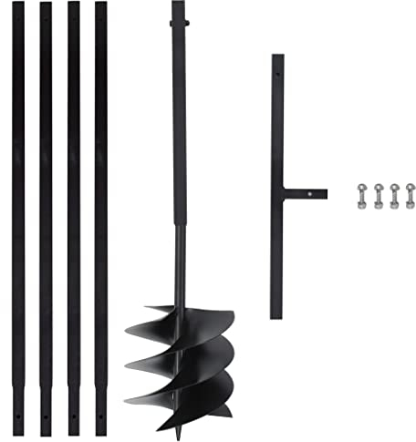 PURADAY Erdbohrer mit Griff 250 mm Verlängerungsrohr 4 m Stahl Förderschnecke Bohrer mit Einem Griff Erdlochbohrer Bohrer Set Metall Erdbohrer Hand Bohrer für Edelstahl Handerdbohrer Gartenbohrer