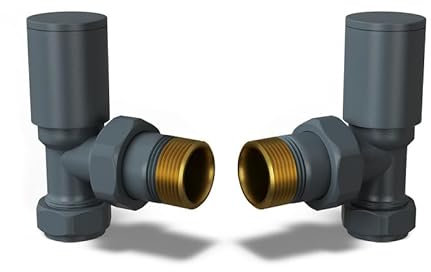 UK Radiators Round Anthracite Radiator Valve Pair - Anthracite Matt Finish - Classy and Modern Design 1/2 x 10mm Angled Radiator Valve Pair - Pair of Valves