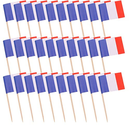 100 Stück Lebensmittel Flaggen Zahnstocher, Frankreich Flaggen Kuchen Toppers Mini Obst Cocktail Stick Flagge Zahnstocher Flaggen für Party Lebensmittel Käse Label Party Supplies Pub BBQ Dekor