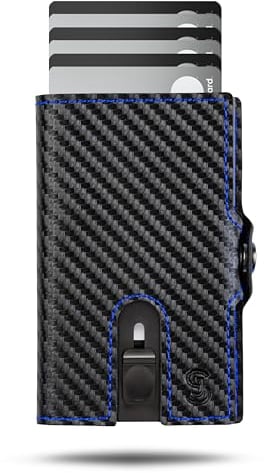 SLIMJACK Smart Wallet mit Münzfach - Kreditkartenetui mit RFID-Schutz - Geldbeutel für Herren - Aluminium-Kartenhalter - Smart Wallet für Karten & Münzen - Carbon Blau