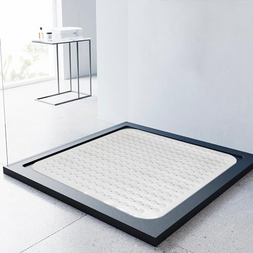 Lurowo Duschmatte rutschfest 80x80cm Duscheinlage, Antirutschmatte mit Saugnäpfe für Dusche oder Badewanne, große Quadratische Duschwanneneinlage (80 x 80 cm, Weiß)