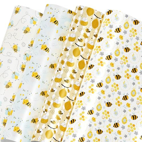 Mpanwen Bienen-Geschenkpapier für Babyparty, 12 Blatt Bienen-Geschenkpapier für Babys, Jungen, Mädchen, 50,8 x 74,8 cm pro Blatt