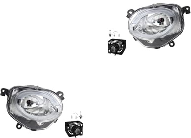 Johns, FernScheinwerfer Satz Scheinwerfer Satz Front passend für Fiat 500 312 07/2015 - H7 Links & Rechts + Nebelscheinwerfer + Leuchtmittel