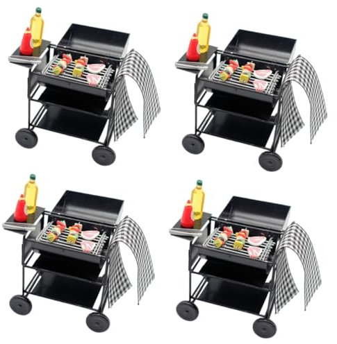 Abaodam 4 Sätze Mini-Grill kreativ Spielzeug bastelbedarf Mini-BBQ Puppenhaus Möbel Kleiner Grill Mini Grill Dekoration draussen Spiel Requisiten einstellen vorgeben Modell