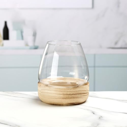 UPWONEC Modernes Glasaquarium Mit Holzbasis, Mikroökologischer Aquaponik -Kulturpanzer, Eleganter Balkon Betta -Fischtank, Bürodesktop Goldfischschale, Massivholzbasis, Gartentischdekoration,XL