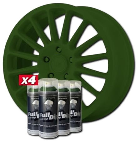 AutoFullCar - Pack de jantes vinyle liquide Full DIP - 4 sprays - 400 ml. Unité - Finition mate - Convient pour jantes de 15 à 18 pouces (vert militaire)