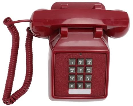 Teléfono con Cable Vintage, Control de Volumen de Teléfono Fijo Doméstico Clásico (Rojo)